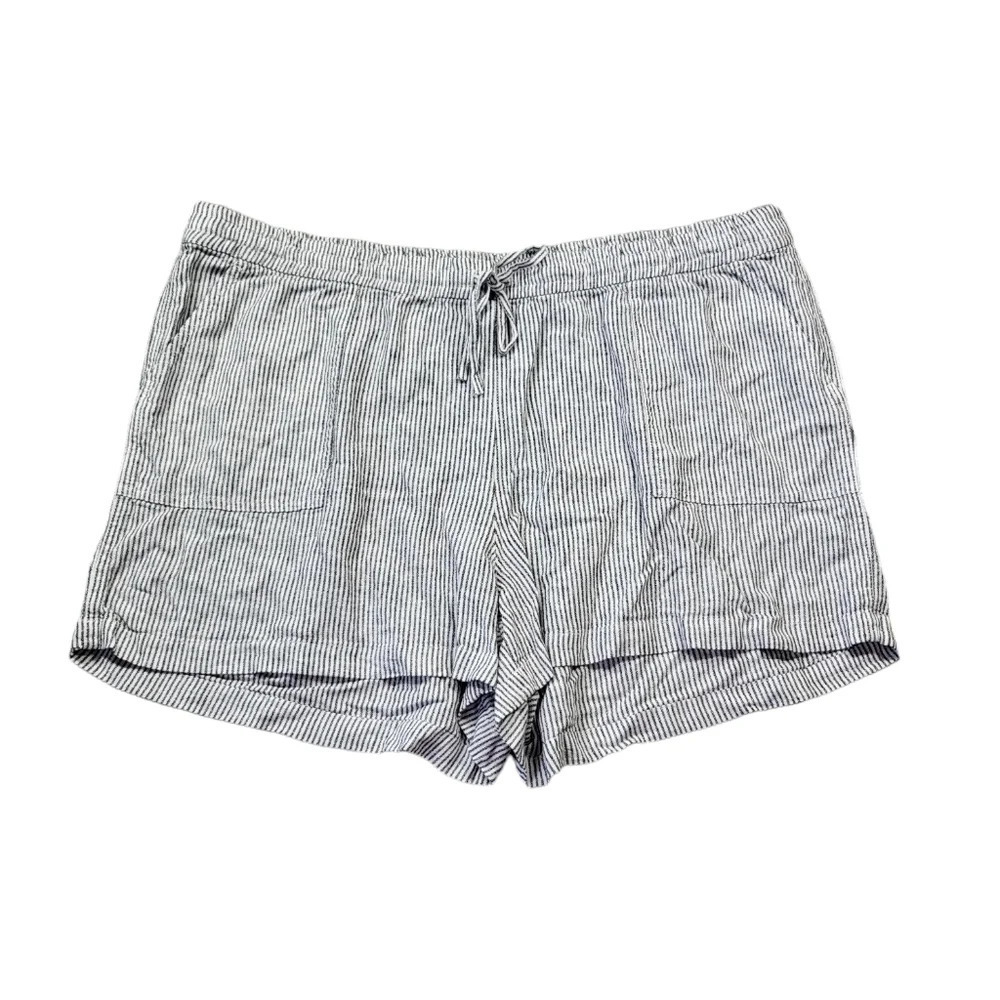 J Crew Striped Linen Pull On Shorts Womens 2X White Black Summer Vacation